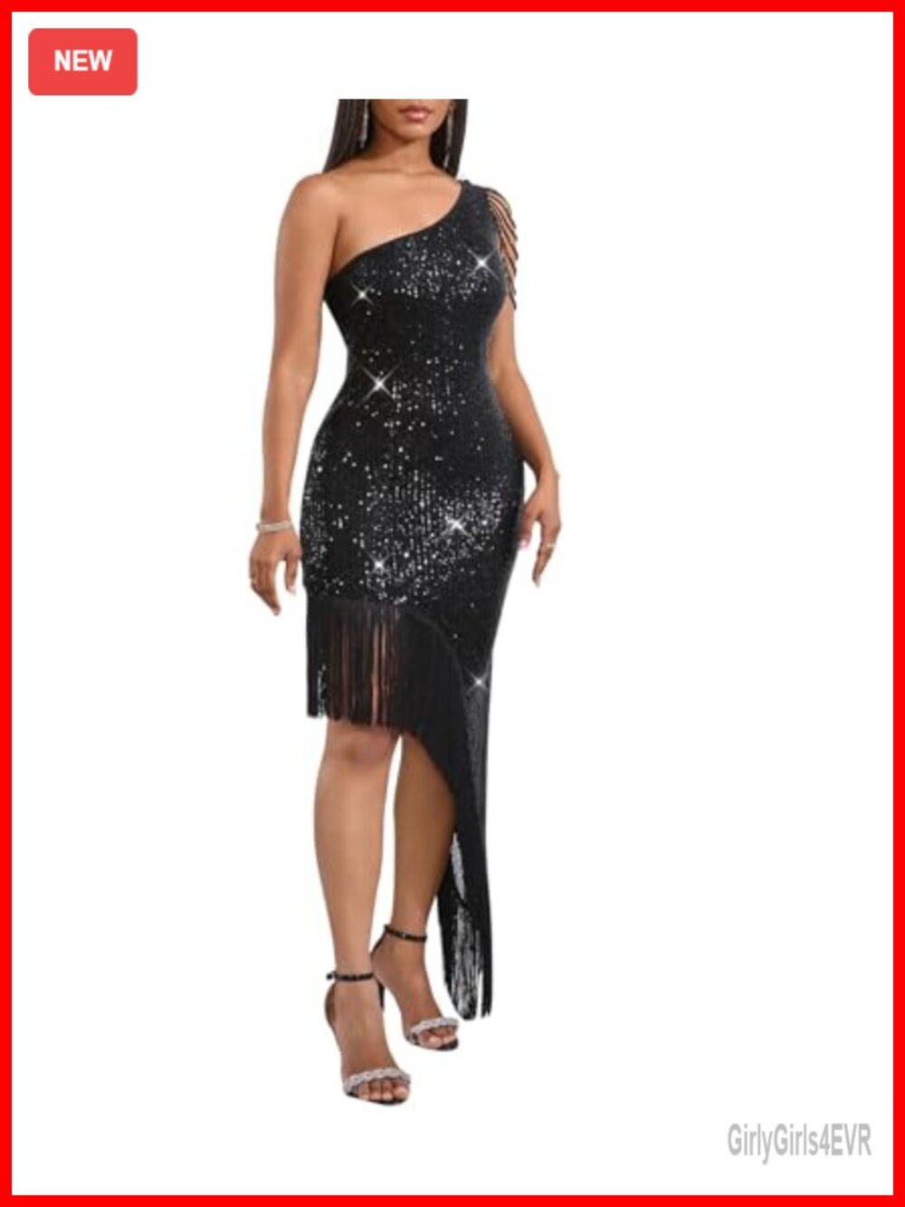 Sequin One Shoulder Bodycon Mermaid Midi Formal Party Dress